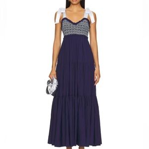 Free People Bluebell Solid Maxi, Smocked Bodice Maxi Dress with Tie Straps
